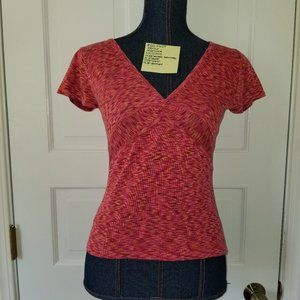 #601 A Line PS Variegated V-neck Orange Red Top